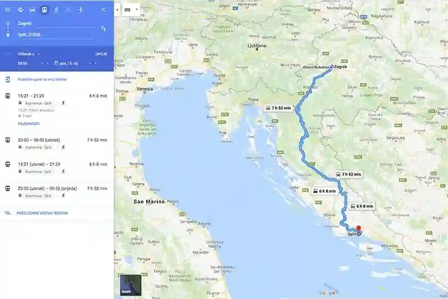 Vozni red Hrvatskih željeznica dostupan na Google Maps